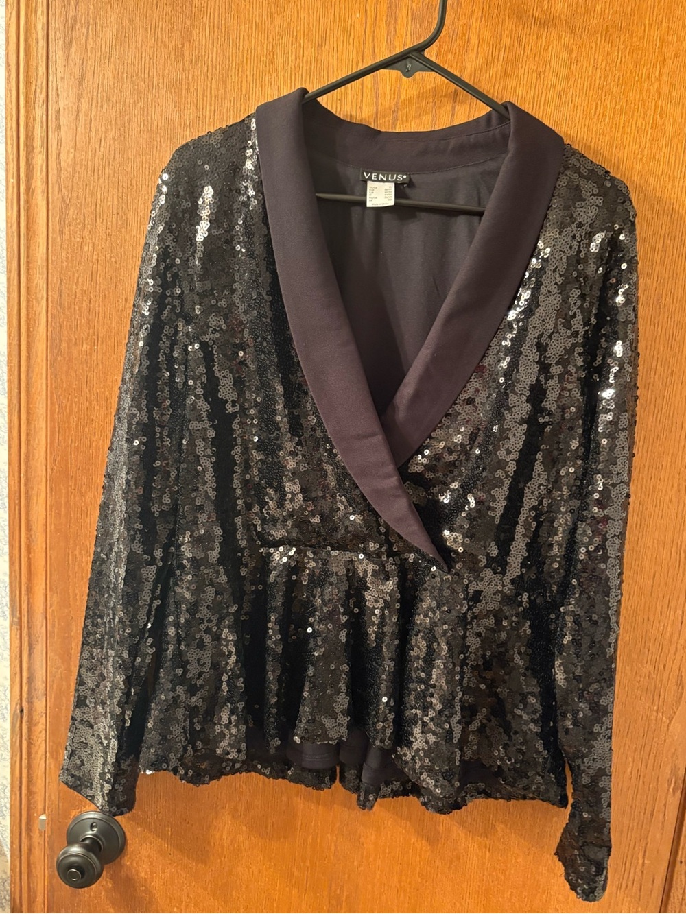VENUS Black Sequin Blazer with Satin Lapel NWOT XL Holiday Christmas 🎄